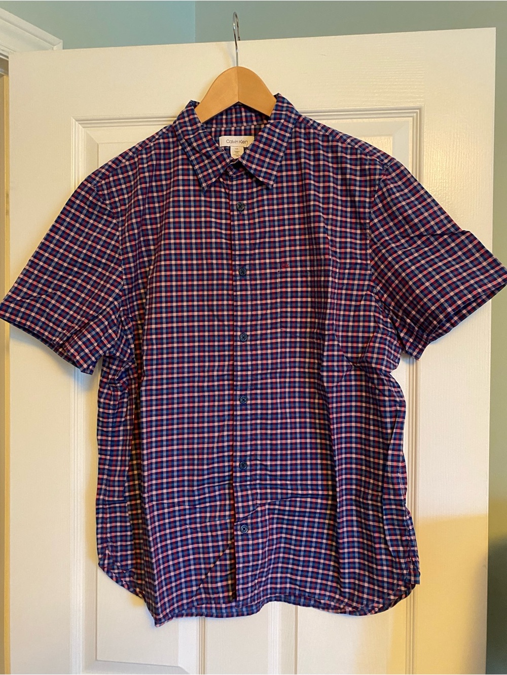 Calvin Klein Men's Short-Sleeve Plaid Button-Down Shirt - Blue & Pink